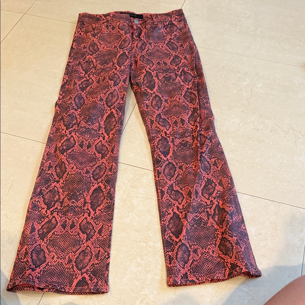 J Brand Red and Black Snake Print Flare Jeans